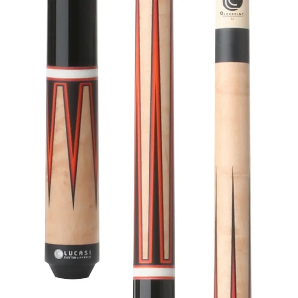 Lucasi Custom Black & Antique Birdseye/Red Orange Wrapless Cue