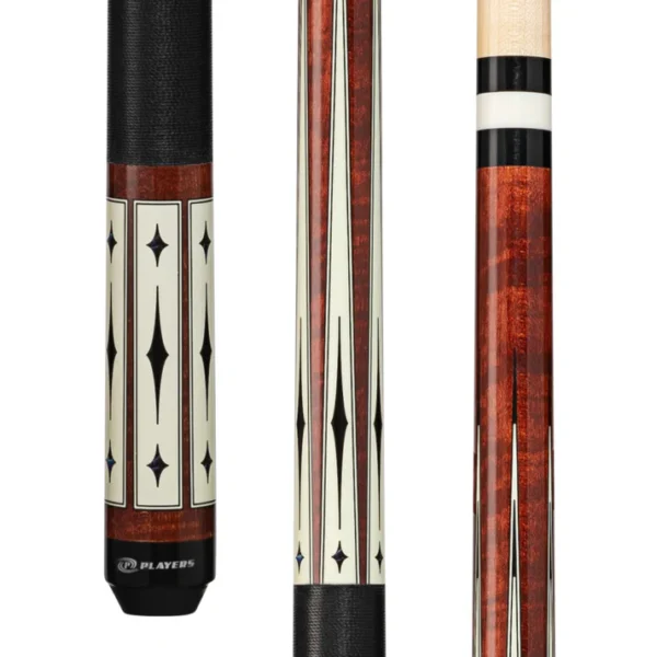 Players Curly Maple & White/Blue Diamond Cue/Black Linen Wrap