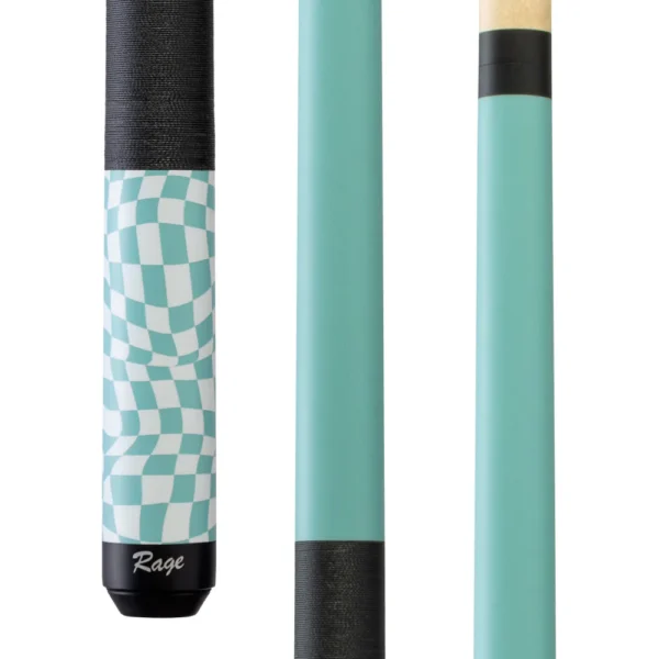 Rage Sky Blue Checker Flag Cue with Black Linen Wrap