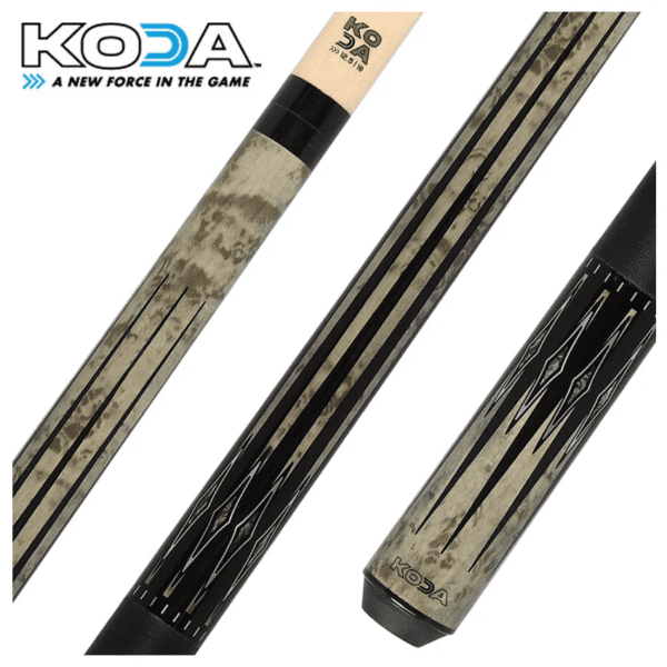 KODA Gray-Stained Maple with Black and Abalone Points Graphic Pool Cue